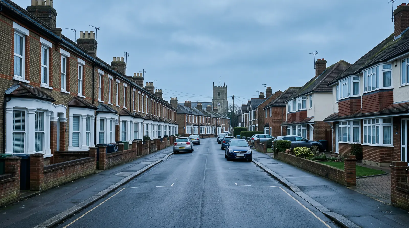 Residential street of Victorian and 1930s houses in Kent